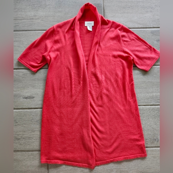 Neiman Marcus Coral 100% Cotton Cowlneck Short SL Open Cardigan Sweater Size Sm - Picture 1 of 5